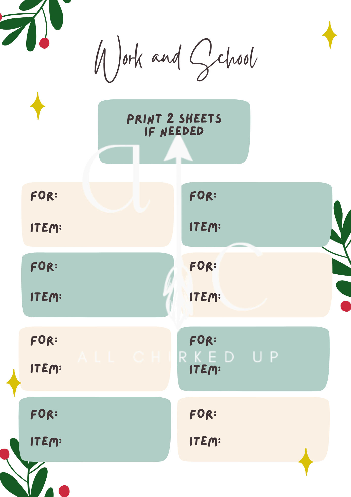 Christmas Organization Printable