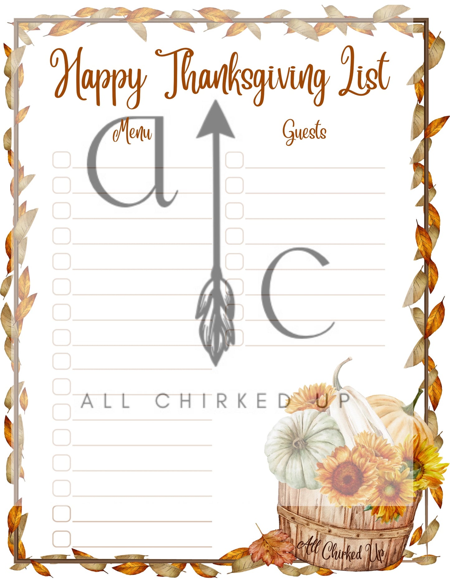 Thanksgiving Planning Printable